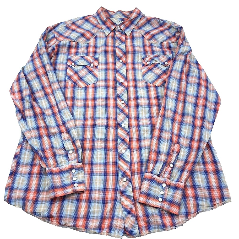 Roper Western Shirt Men XXL Red Blue Pearl Snap Plaid Cowboy Rodeo Yoke Adult
